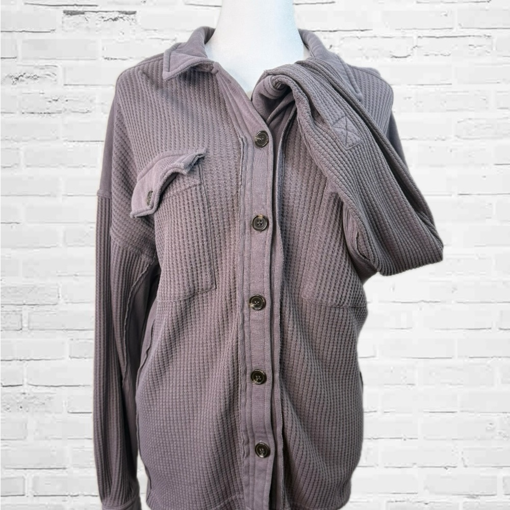 Purple Button-Up Knit Shirt